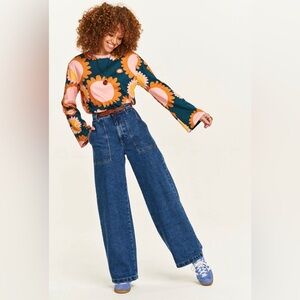 Lucy & Yak Delores Wide Leg Denim Jeans in Mid Wash Blue